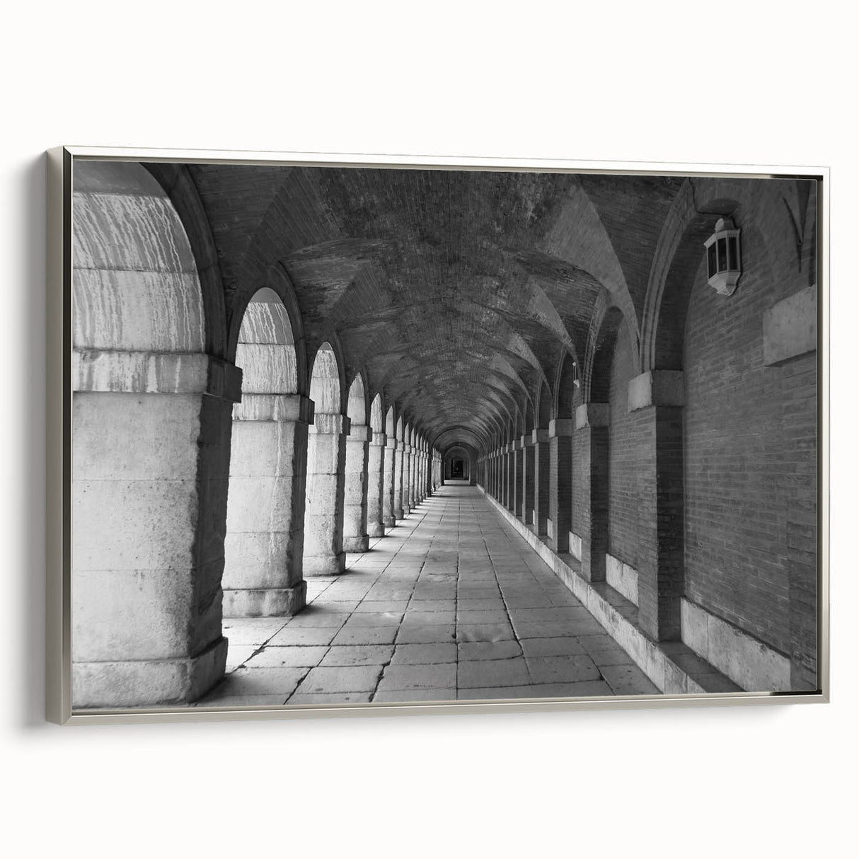 Landscape art painting of Madrid with colorful and vintage poster art style on a silver framed canvas.