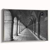 Landscape art painting of Madrid with colorful and vintage poster art style on a silver framed canvas.