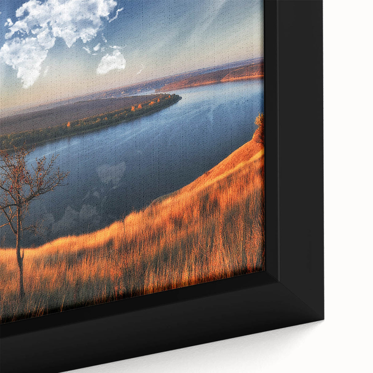 Extra large framed canvas featuring a textured depiction of a European scenery in black with colorful art accents.