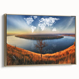 Framed canvas featuring a vintage landscape painting of a Ukrainian scenery in muted gold and black tones.