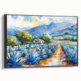 Black and white framed canvas of Oaxaca landscape, ideal for bedroom wall art in vintage poster style.