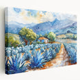 Large art depicting a scenic view of Oaxaca, Mexico, in vibrant earth tones on stretched canvas, ideal for kitchen wall art.