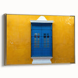 Framed canvas featuring a vintage-style landscape painting of Yucatán, Mexico, with black and gold tones.