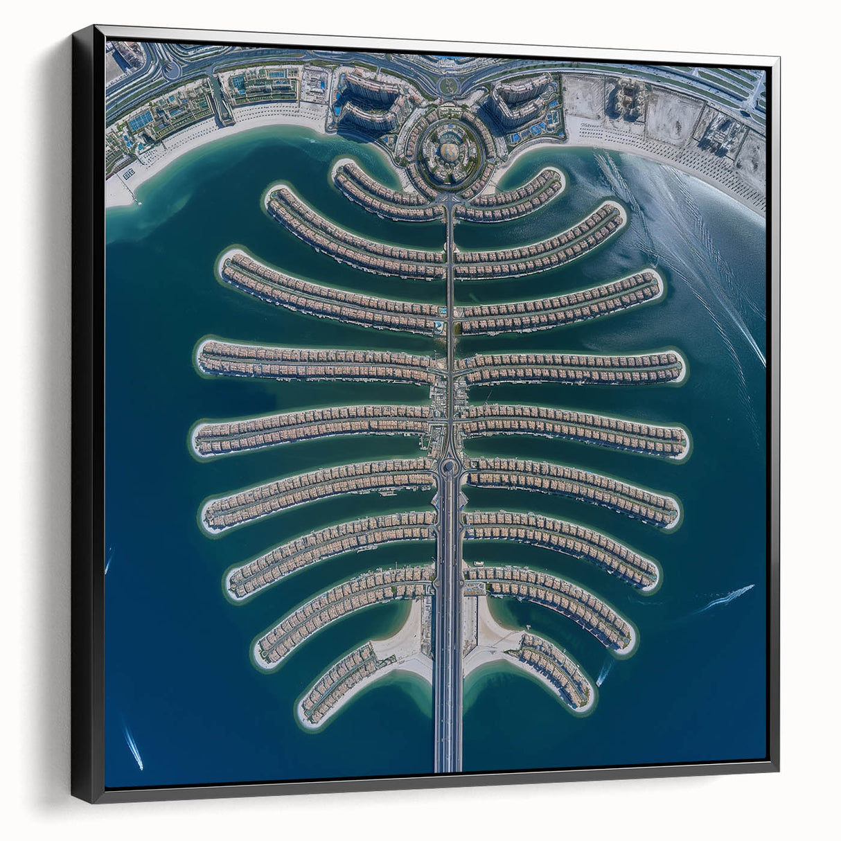 Black and white landscape art painting of Dubai skyline on framed canvas, ideal for bedroom wall decor.