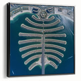 Black and white landscape art painting of Dubai skyline on framed canvas, ideal for bedroom wall decor.