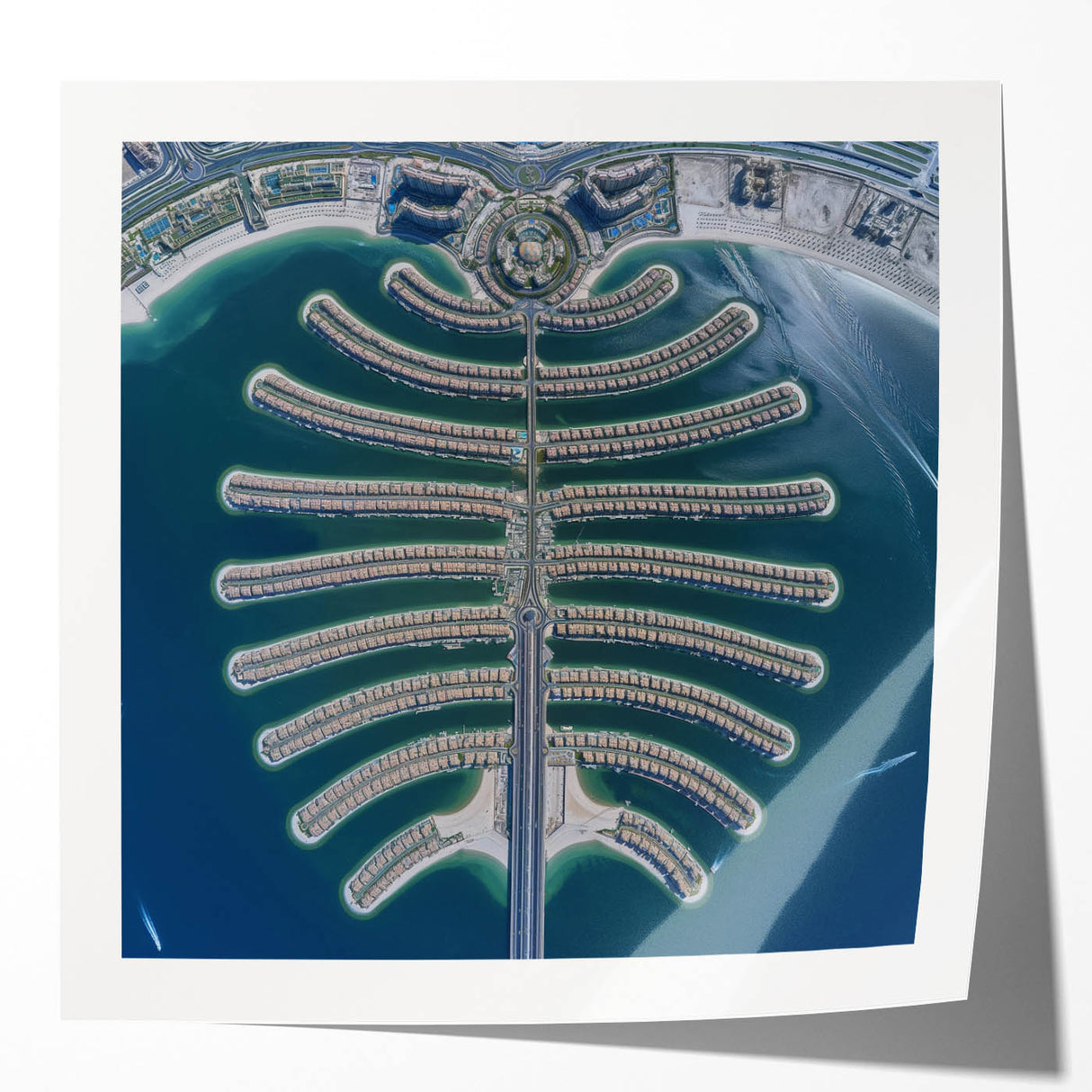 Rolled print of Dubai skyline in neutral colors, ideal for art wall dining room or classy bathroom wall art.