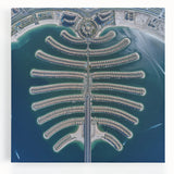 Black and white stretched canvas of Dubai skyline, ideal for kitchen wall art.