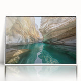 Acrylic print of a Middle Eastern landscape in muted earth tones, framed in white, suitable for modern art wall decor.