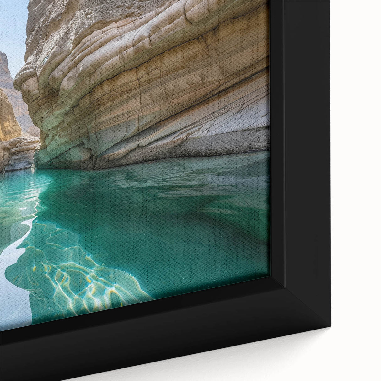 Extra large framed canvas depicting a textured, colorful Middle Eastern scenery in primarily black tones.