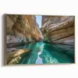 Framed canvas featuring a vintage-style landscape painting of a Middle Eastern scenery in gold and black tones.