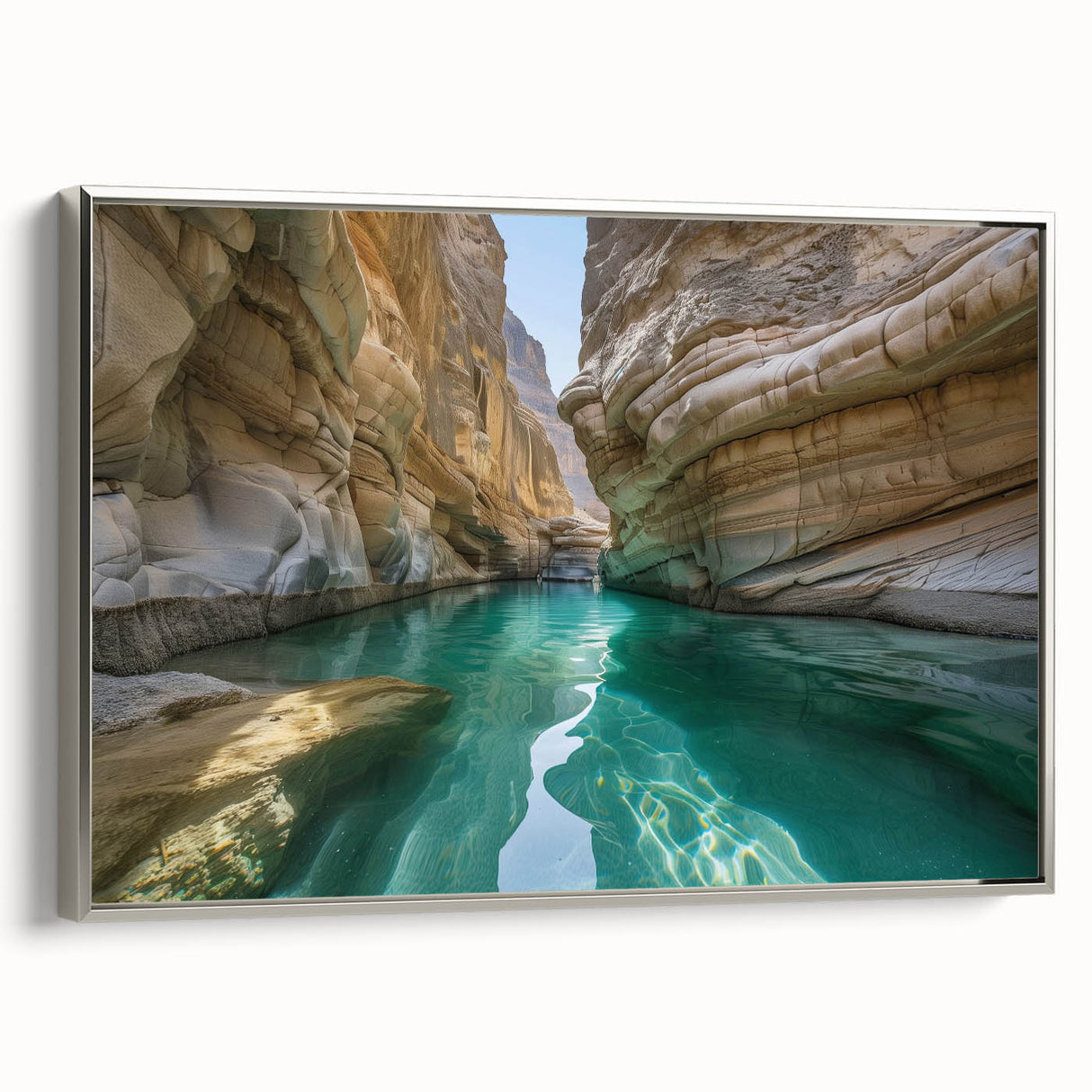 Landscape art painting of a Middle Eastern scenery on a silver-framed canvas.