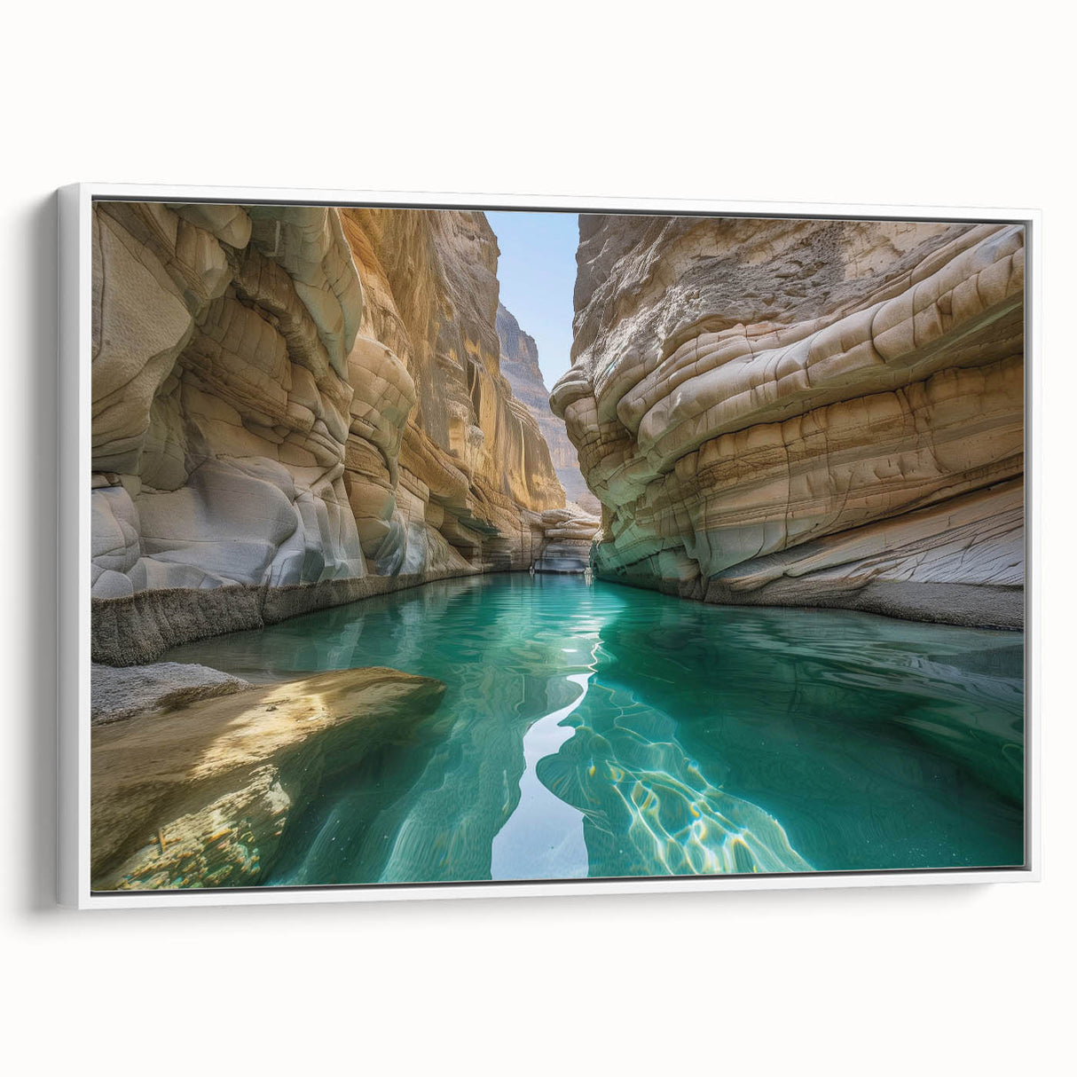 Vintage poster art featuring a scenic Middle Eastern landscape on a framed canvas.