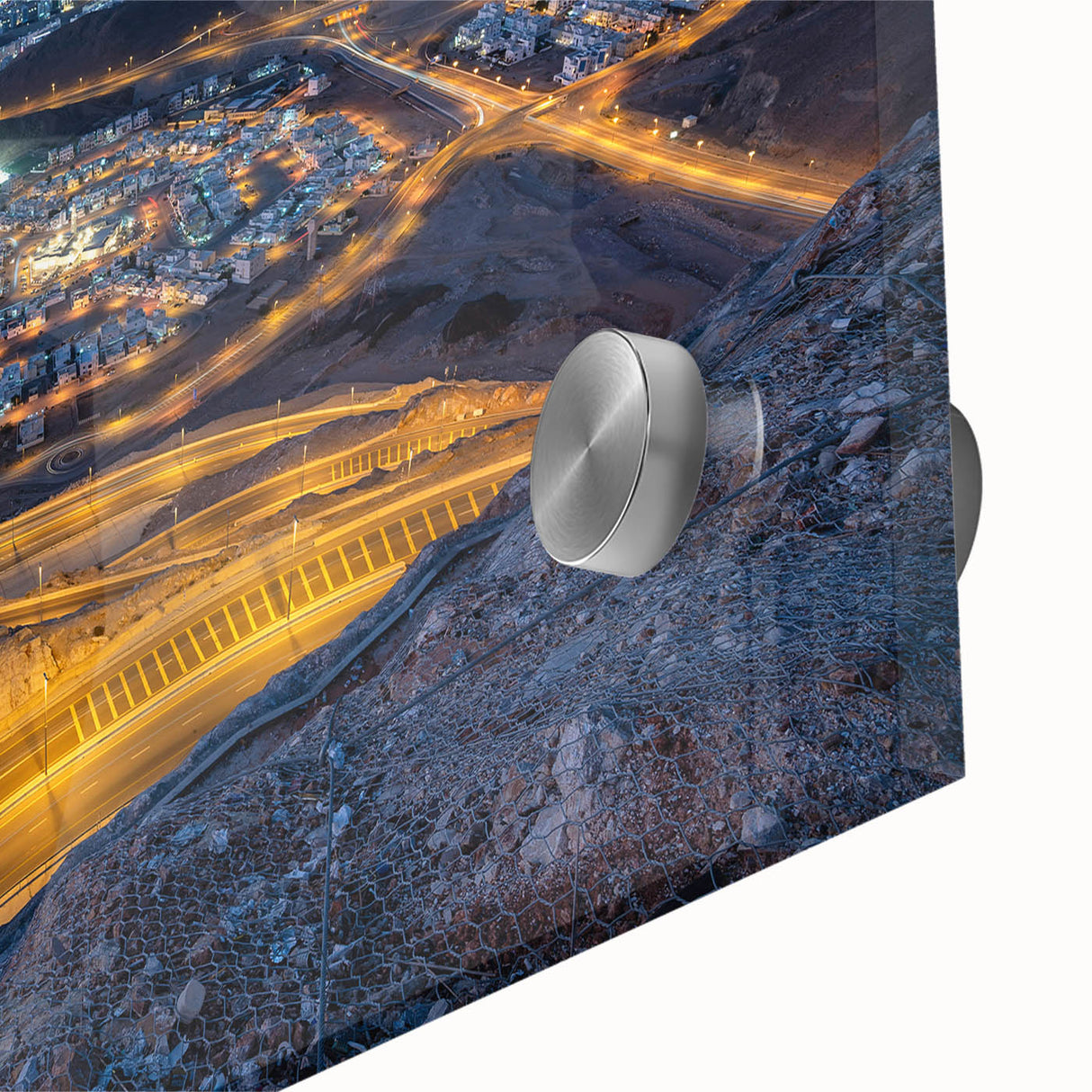 Large abstract wall art depicting a Middle Eastern scene in muted earth tones on acrylic glass.