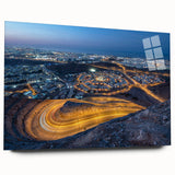 Large abstract wall art featuring a Middle Eastern Oman scenery in muted earth tones on acrylic glass.