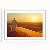 Abstract art print of Abu Dhabi skyline in muted blue and gray, framed with a white mat.