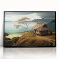 Large abstract wall art depicting an oceanic Fiji scenery in vibrant blue and green tones on a framed acrylic.