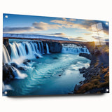 Large abstract wall art depicting a vibrant South American scenery on acrylic glass, ideal for bedroom or dining room decor.