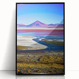 Large abstract wall art depicting a Bolivian landscape in muted earth tones on a framed acrylic panel.