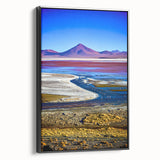 Black and white framed canvas of a Bolivian landscape, ideal for bedroom wall decor.