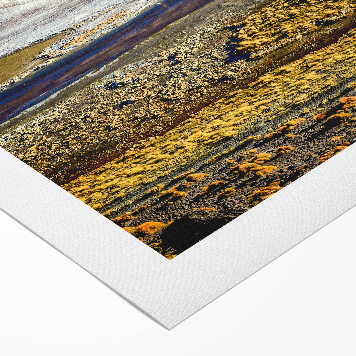 Art deco poster depicting a serene Bolivian landscape in soft earth tones on rolled canvas.