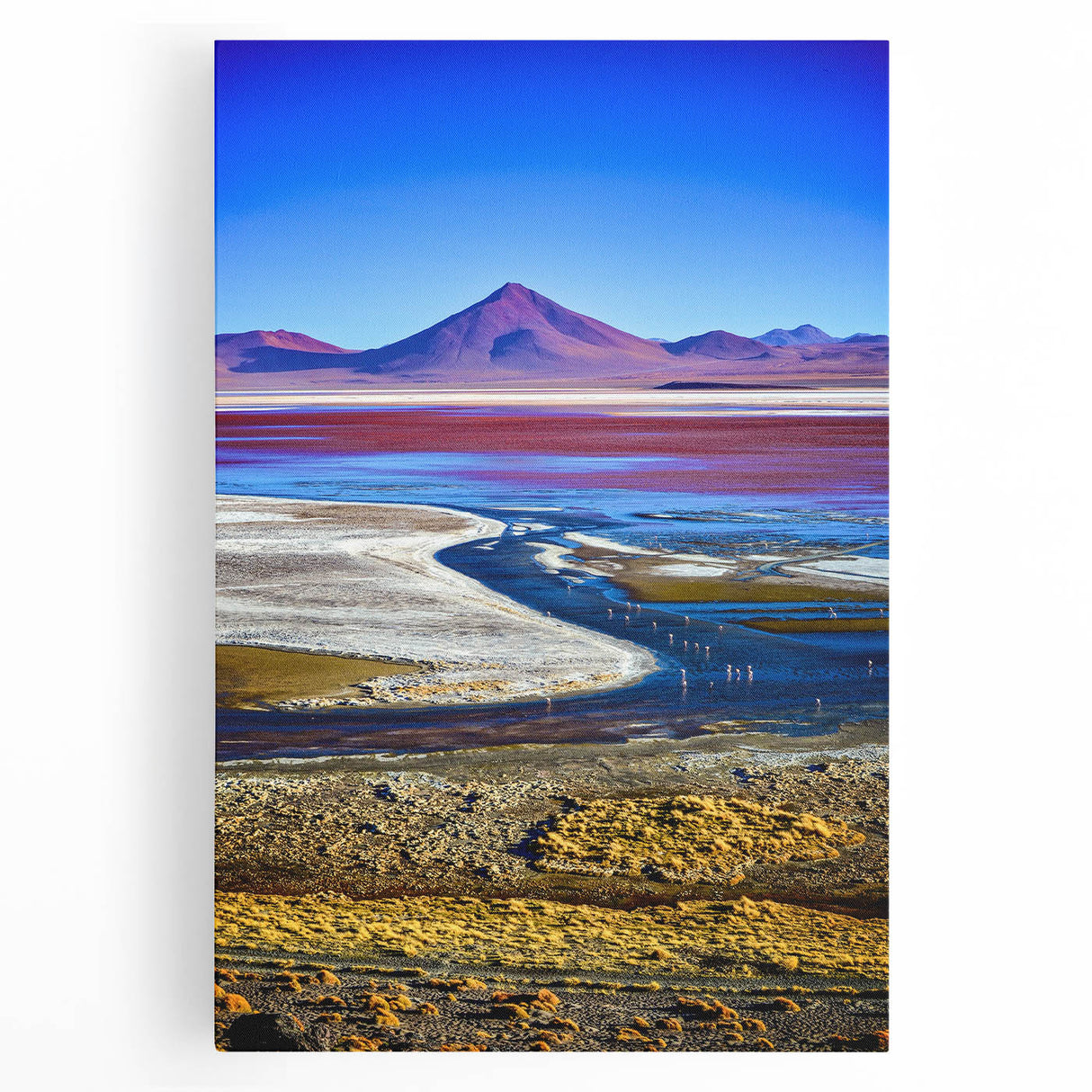 Black and white photograph of Bolivian landscape on large stretched canvas, ideal for kitchen wall art.