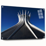 Large abstract wall art of a Brazilian landscape in vibrant greens and blues on acrylic glass.