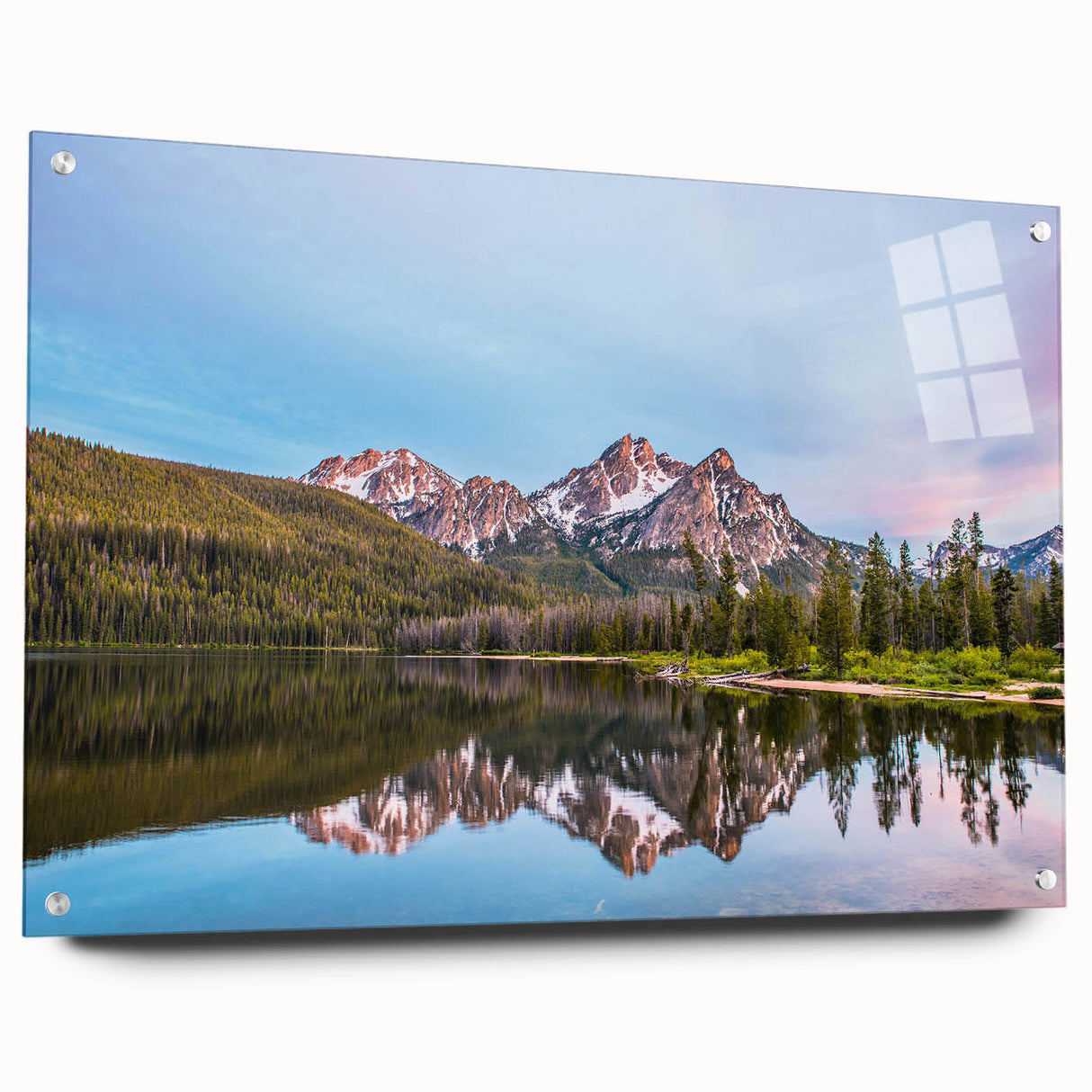 Large abstract wall art depicting Idaho scenery in muted earth tones on acrylic glass, suitable for dining room decor.