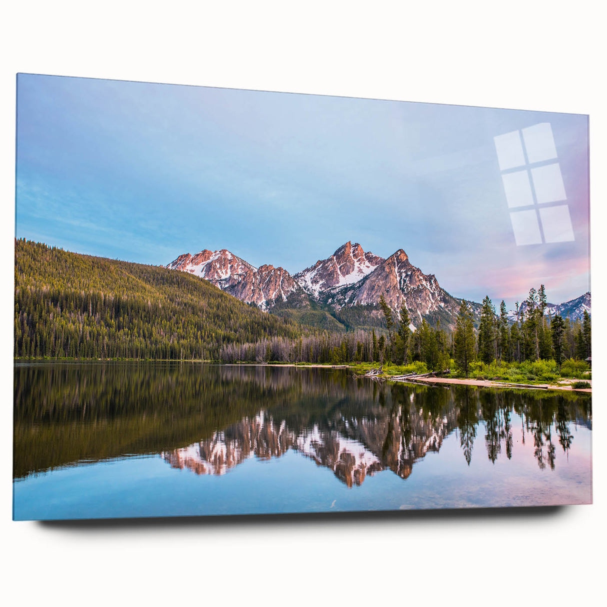 Large abstract wall art depicting Idaho scenery in muted earth tones on acrylic glass.
