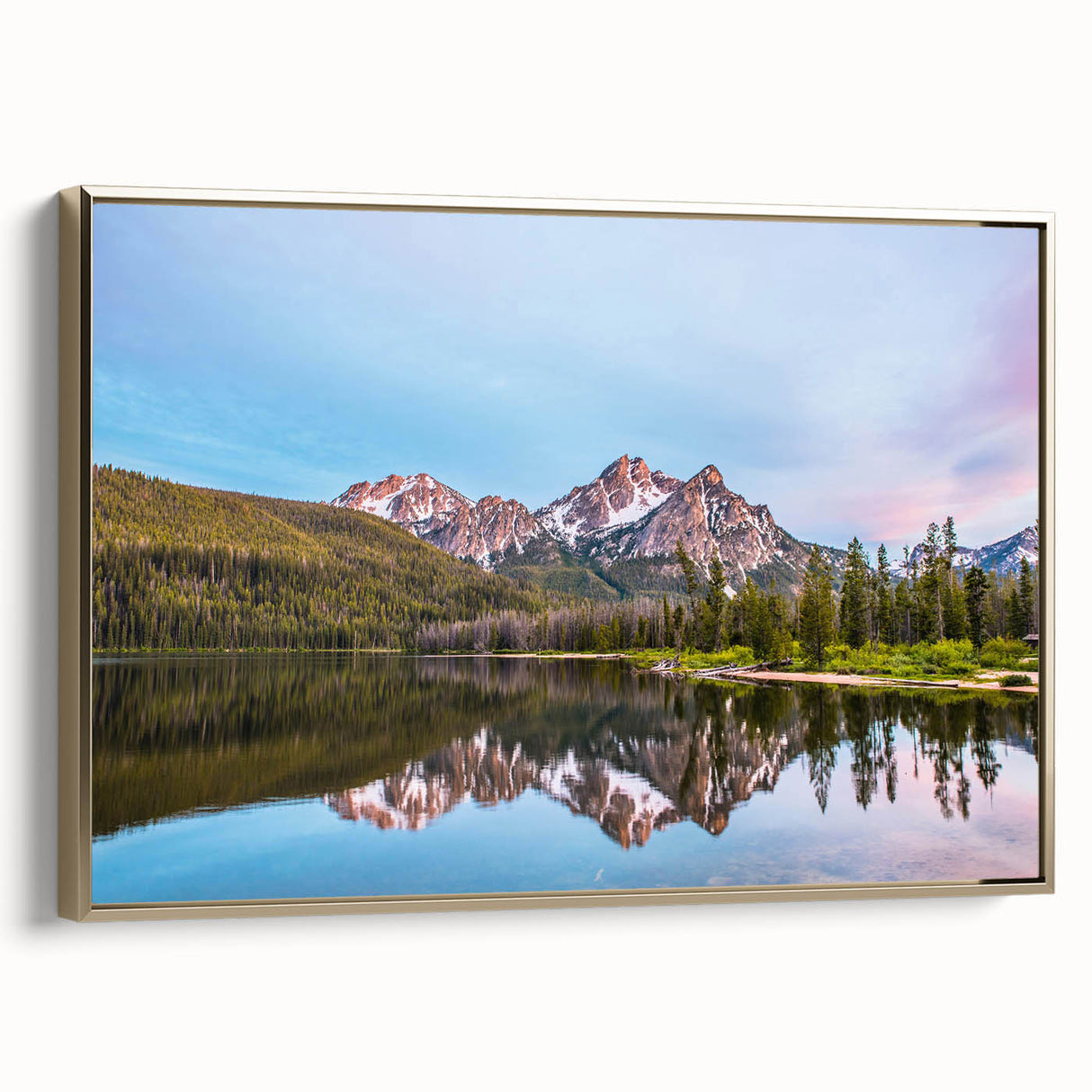 Framed canvas wall art featuring a vintage-style Idaho landscape in muted gold and black tones, ideal for bedroom decor.
