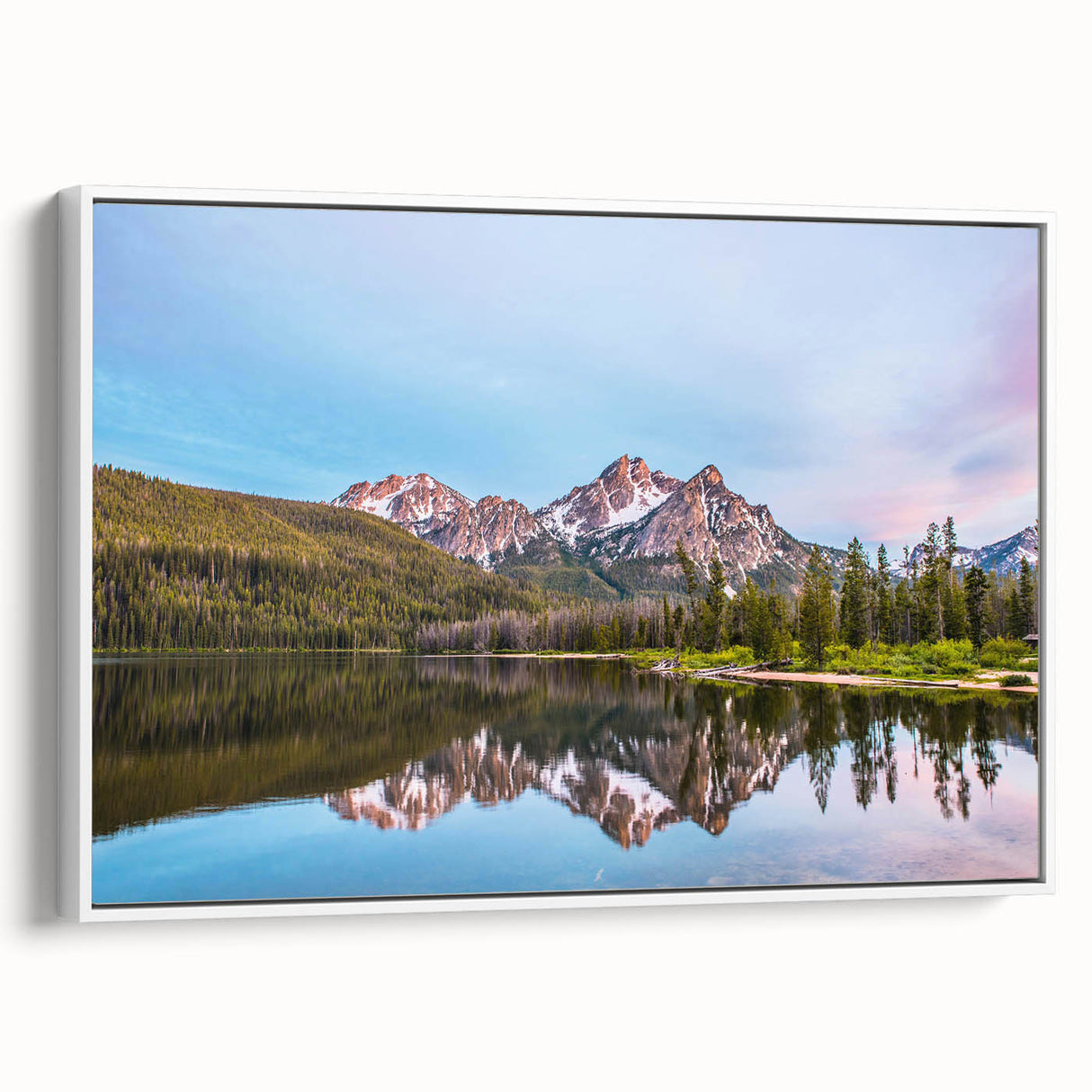 Vintage poster art of an Idaho landscape on framed canvas, featuring colorful art in a large format.