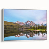 Vintage poster art of an Idaho landscape on framed canvas, featuring colorful art in a large format.