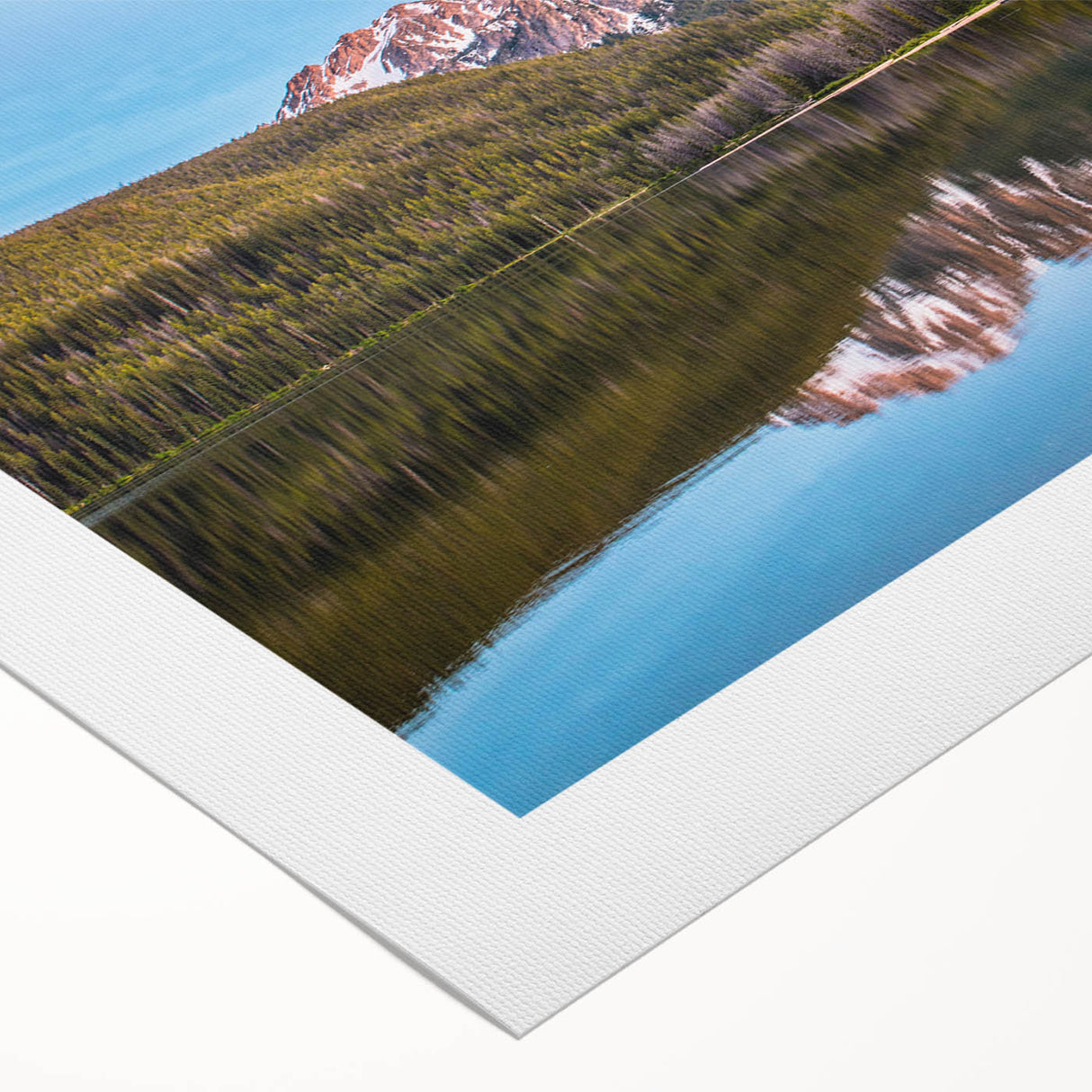 Art deco poster featuring a serene Idaho landscape in soft green and blue tones on rolled canvas.