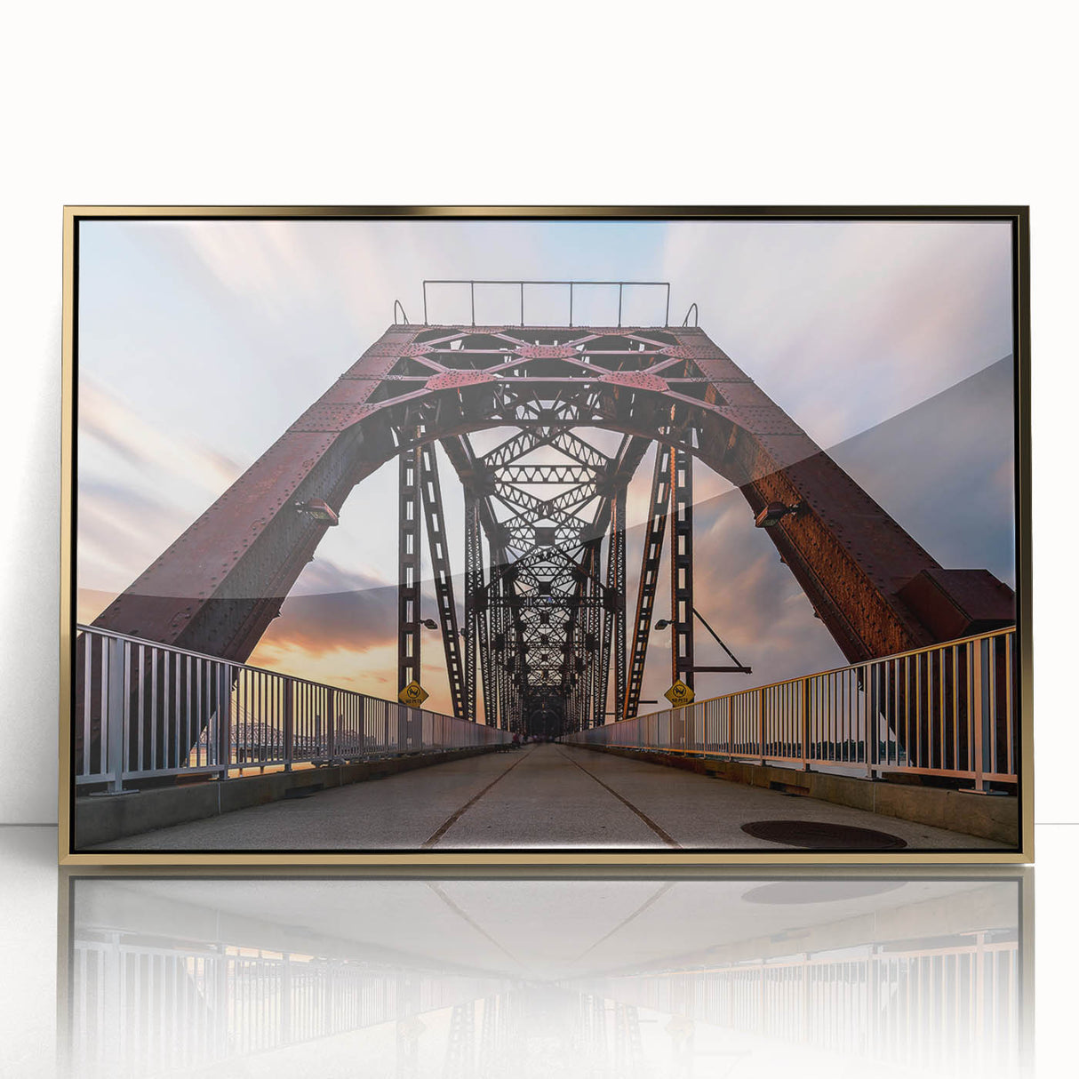Large art print of a Kentucky landscape in muted green and blue tones on a framed acrylic.