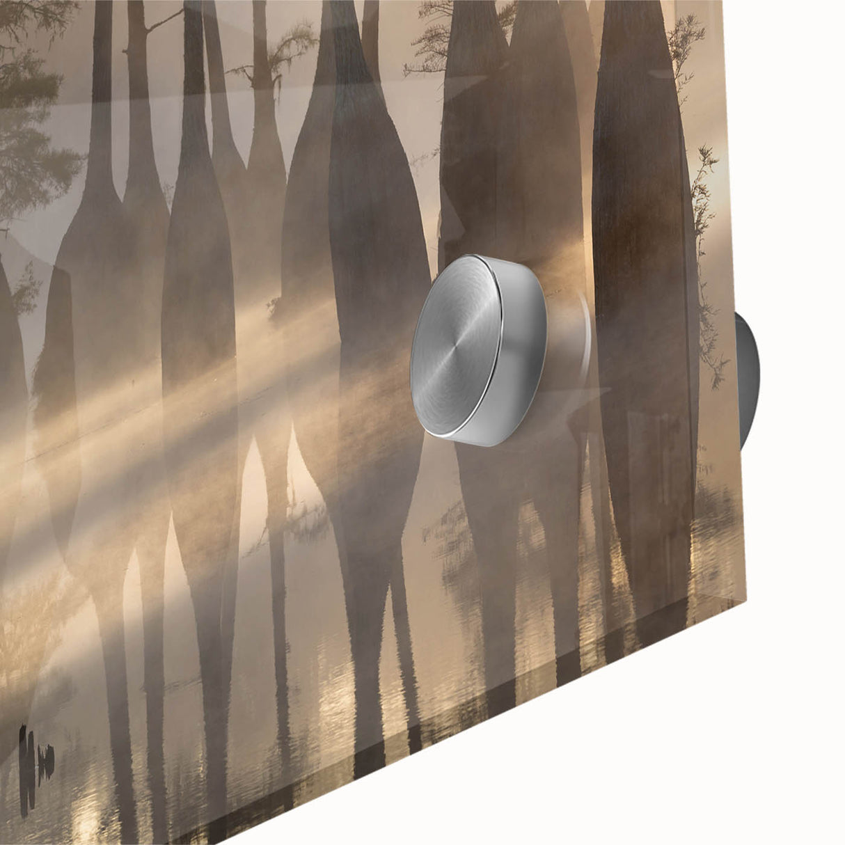 Large abstract wall art depicting a Louisiana scenery in mid-century modernist style, printed on acrylic glass.