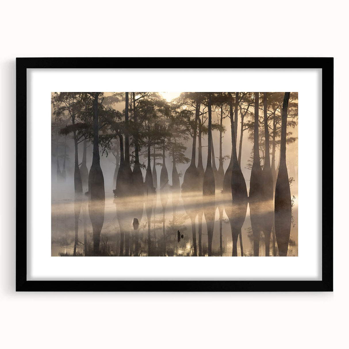 Abstract art print of a vibrant Louisiana landscape in textured colors on a large black-framed canvas.