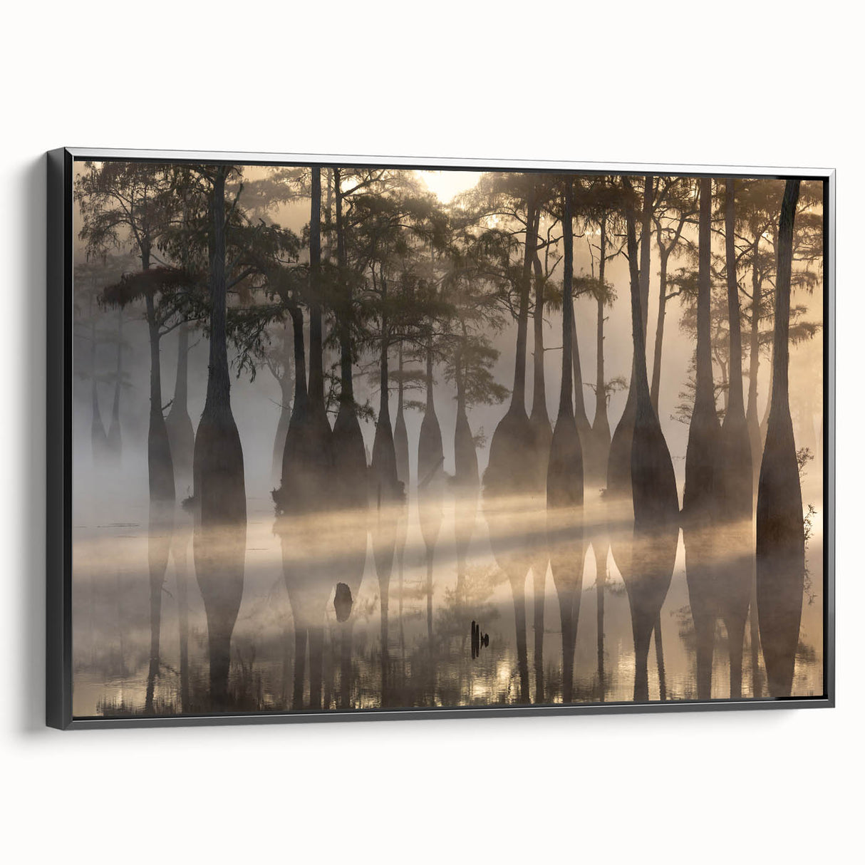 Black and white framed canvas of a vintage Louisiana landscape, ideal for bedroom wall decor.
