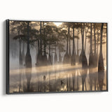 Black and white framed canvas of a vintage Louisiana landscape, ideal for bedroom wall decor.
