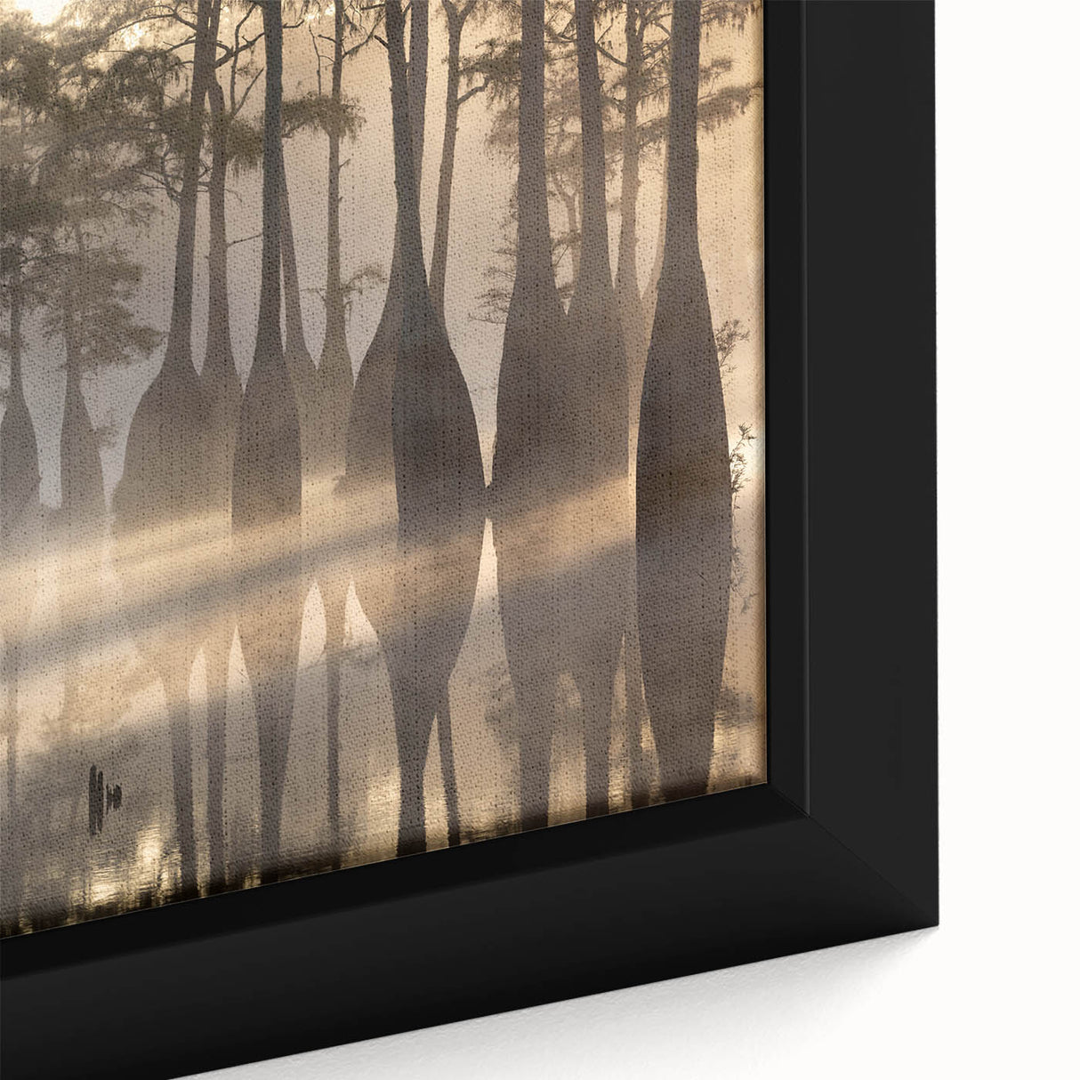 Extra large framed canvas featuring a textured depiction of a Louisiana scene in black with colorful accents.
