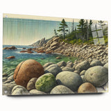 Acrylic glass print of Acadia National Park in muted earth tones, ideal for bedroom or dining room decor.