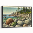 Black and white landscape art painting of Acadia, Maine on framed canvas, suitable for bedroom decor.