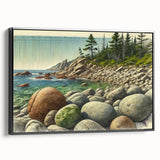 Black and white landscape art painting of Acadia, Maine on framed canvas, suitable for bedroom decor.