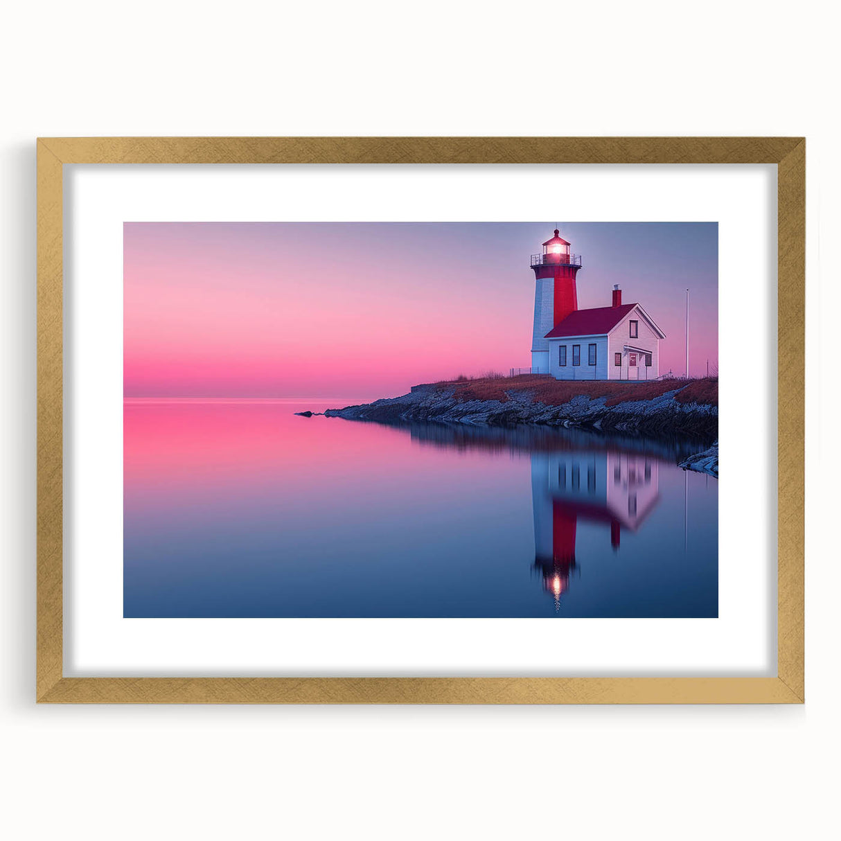Abstract art print depicting a textured Maine scenery in muted earth tones, framed in gold, ideal for living room decor.