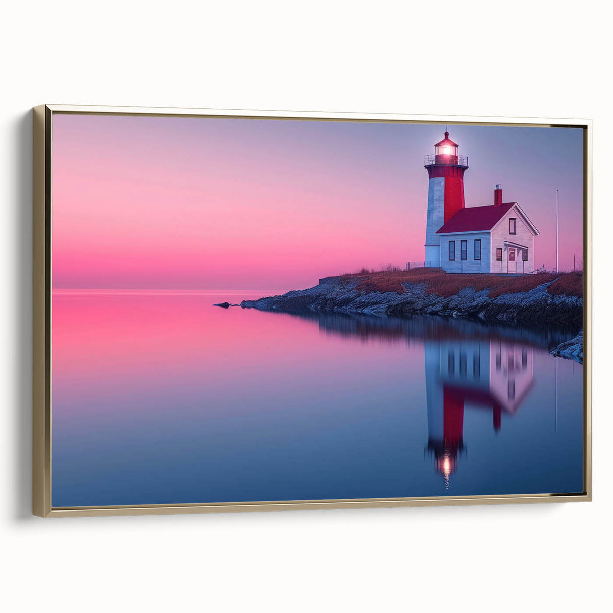Framed canvas depicting a vintage-style Maine landscape in muted earth tones, ideal for bedroom wall art.