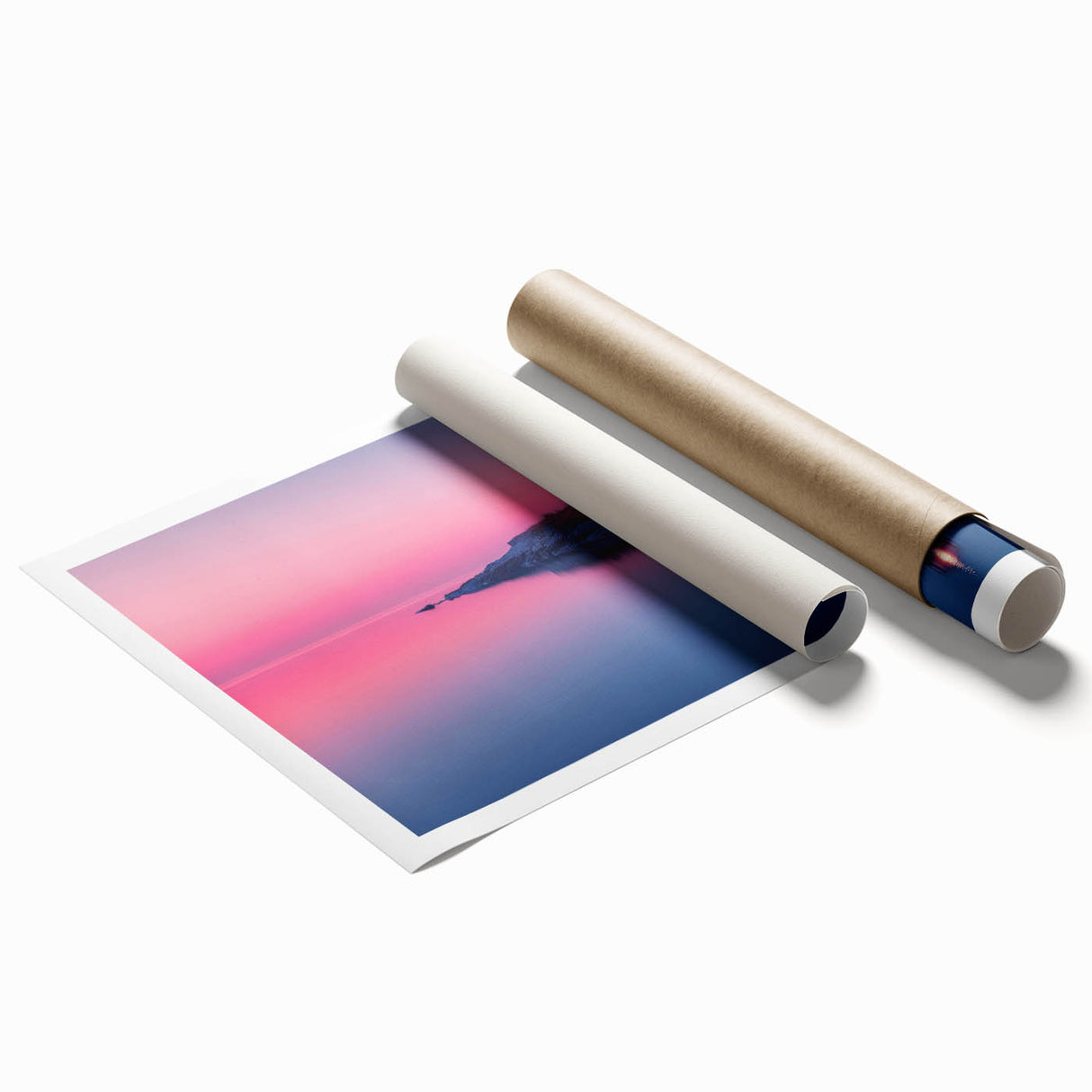 Extra large rolled print of Maine scenery with vibrant floral accents, ideal for classy bathroom wall art.