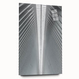 Acrylic print of a large abstract depiction of Seattle, in muted blue and gray tones.
