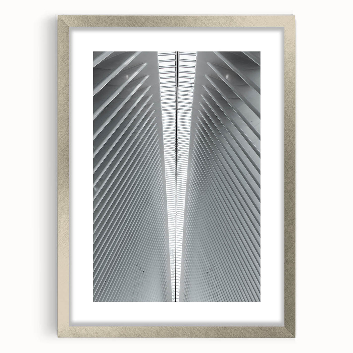 Textured abstract art print of the Seattle skyline in gray tones on a framed silver mat, ideal for bedroom wall decor.