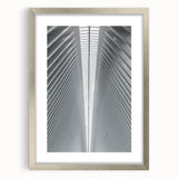 Textured abstract art print of the Seattle skyline in gray tones on a framed silver mat, ideal for bedroom wall decor.
