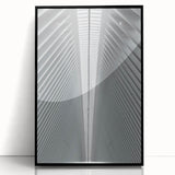 Large abstract wall art featuring Seattle skyline in muted gray and blue tones on framed acrylic.