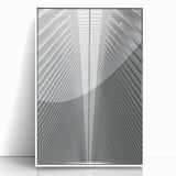Acrylic print of Seattle skyline in art deco style with pastel shades, framed in white, suitable for modern nursery decor.