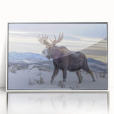 Acrylic print of Grand Tetons scenery in a white frame, with soft blue and green tones, suitable for modern art wall decor.